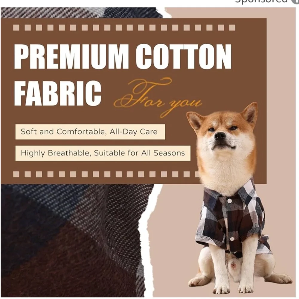 New Plaid Snap Front Dog Shirts Blue or Brown Multiple Sizes